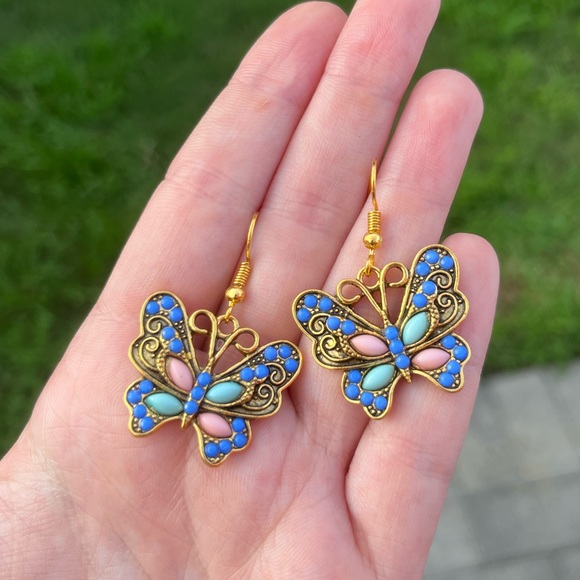 Jewelry - Butterfly Stone Dangle Earrings Periwinkle
